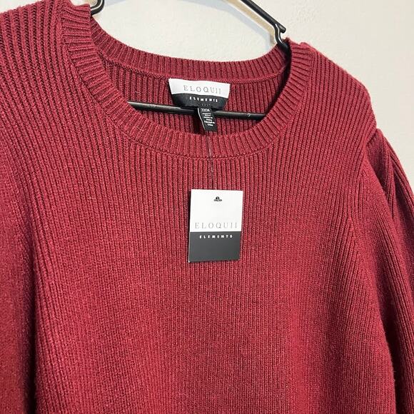 ELOQUII NWT Plus Size Curvy Burgundy Ribbed Balloon‎ Sleeve Knit Sweater 22/24 - Picture 4 of 7